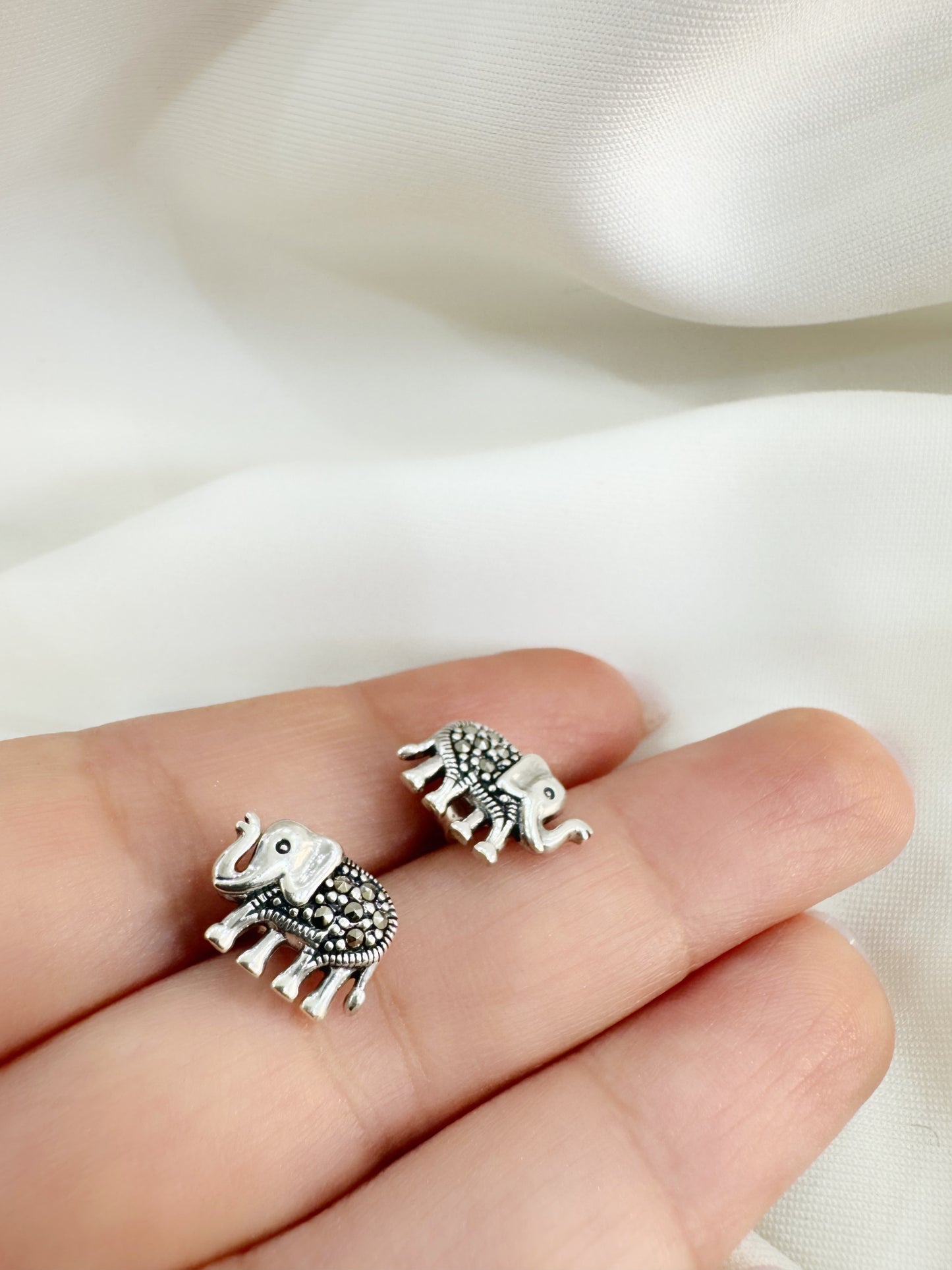 Baby Hathi 92.5 Silver Marcasite Stud Earrings