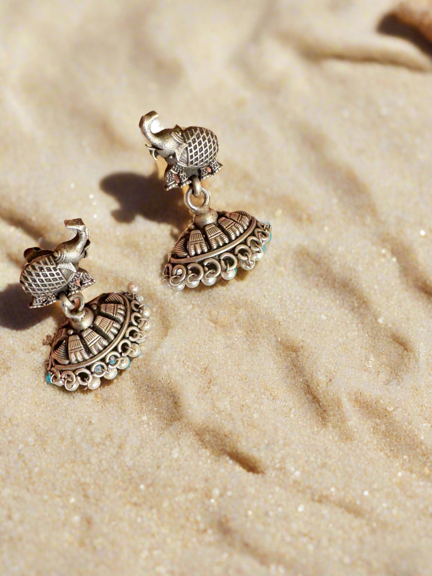 Silver 92.5 Elephant Jhumki Earrings