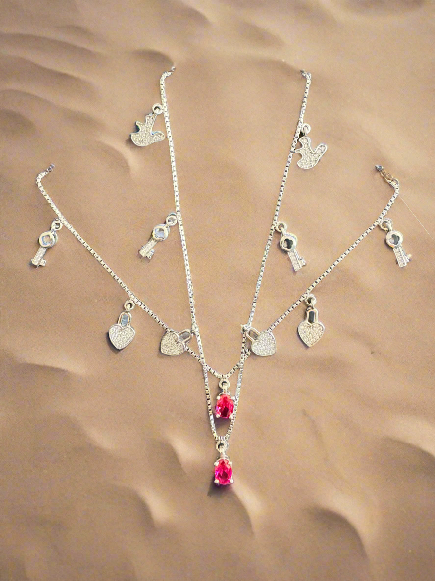 92.5 Silver Anklets With Charms - Pair