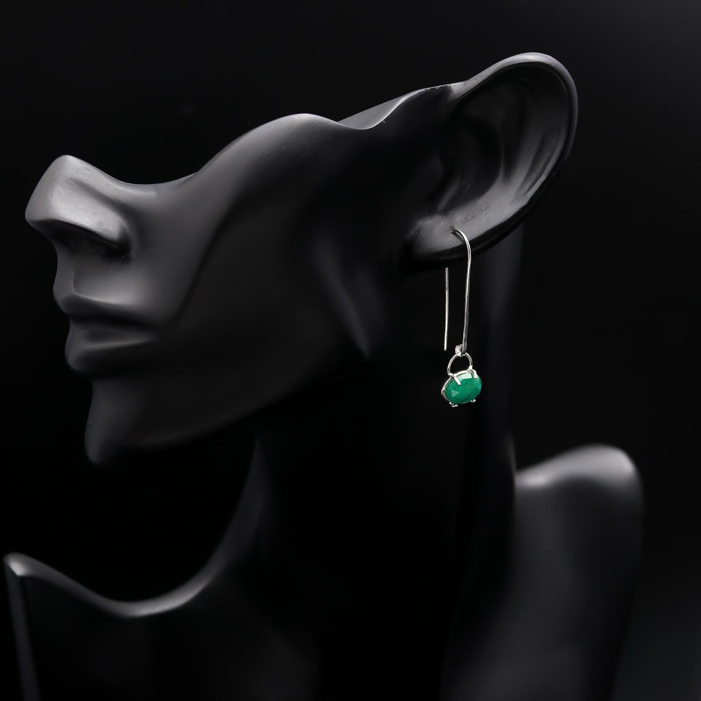 92.5 Silver Emerald Hanging Earrings