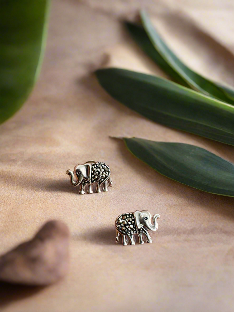 Baby Hathi 92.5 Silver Marcasite Stud Earrings