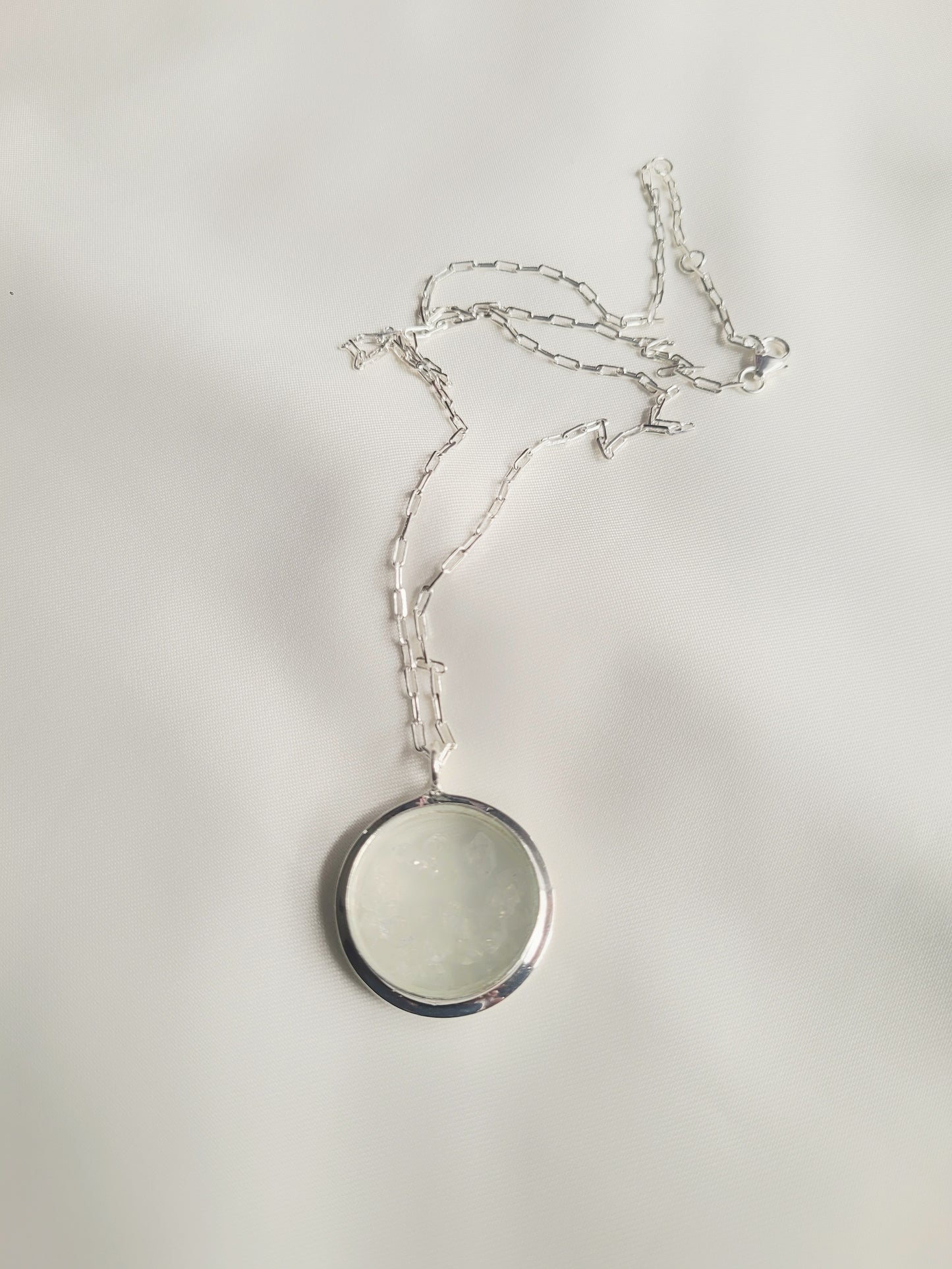 92.5 Silver Crystal Glass Pendant with Chain Necklace