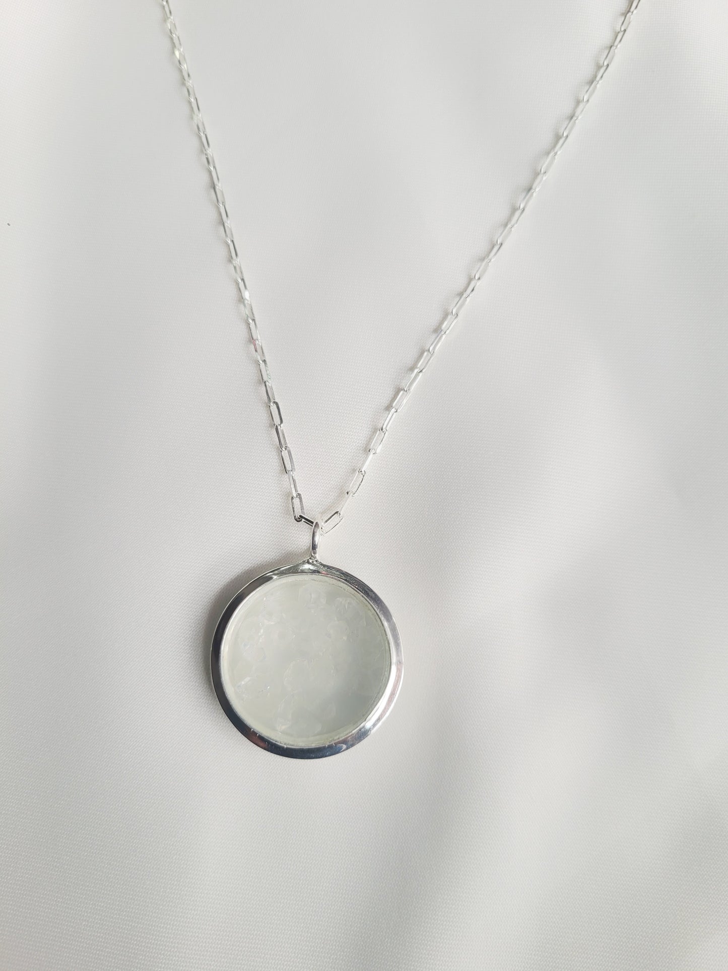 92.5 Silver Crystal Glass Pendant with Chain Necklace