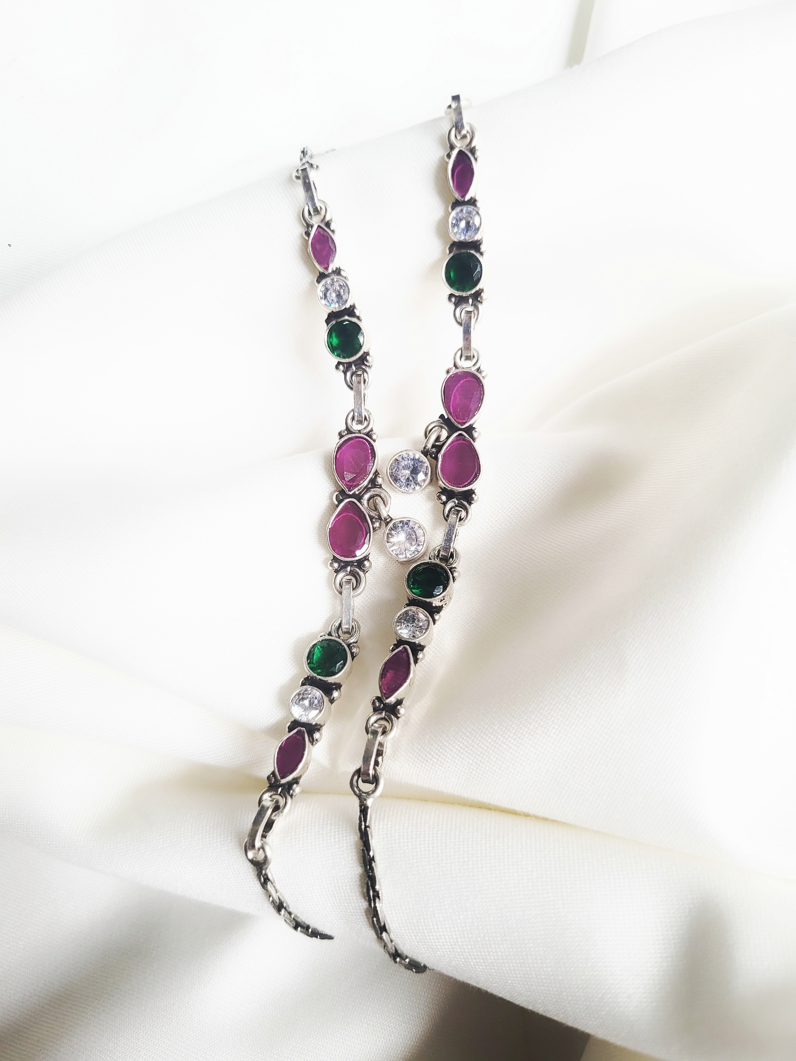 Multi Stone Charm Anklets 92.5 Silver - Pair