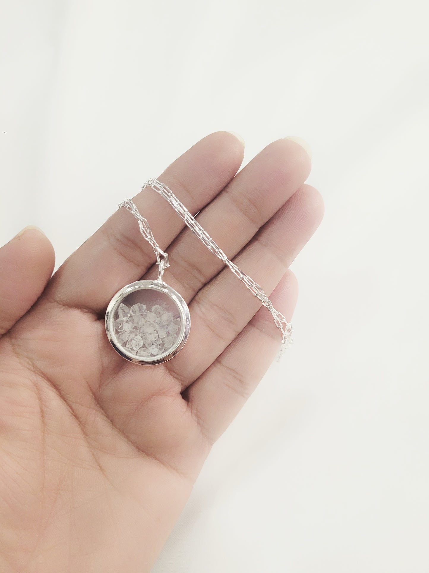 92.5 Silver Crystal Glass Pendant with Chain Necklace