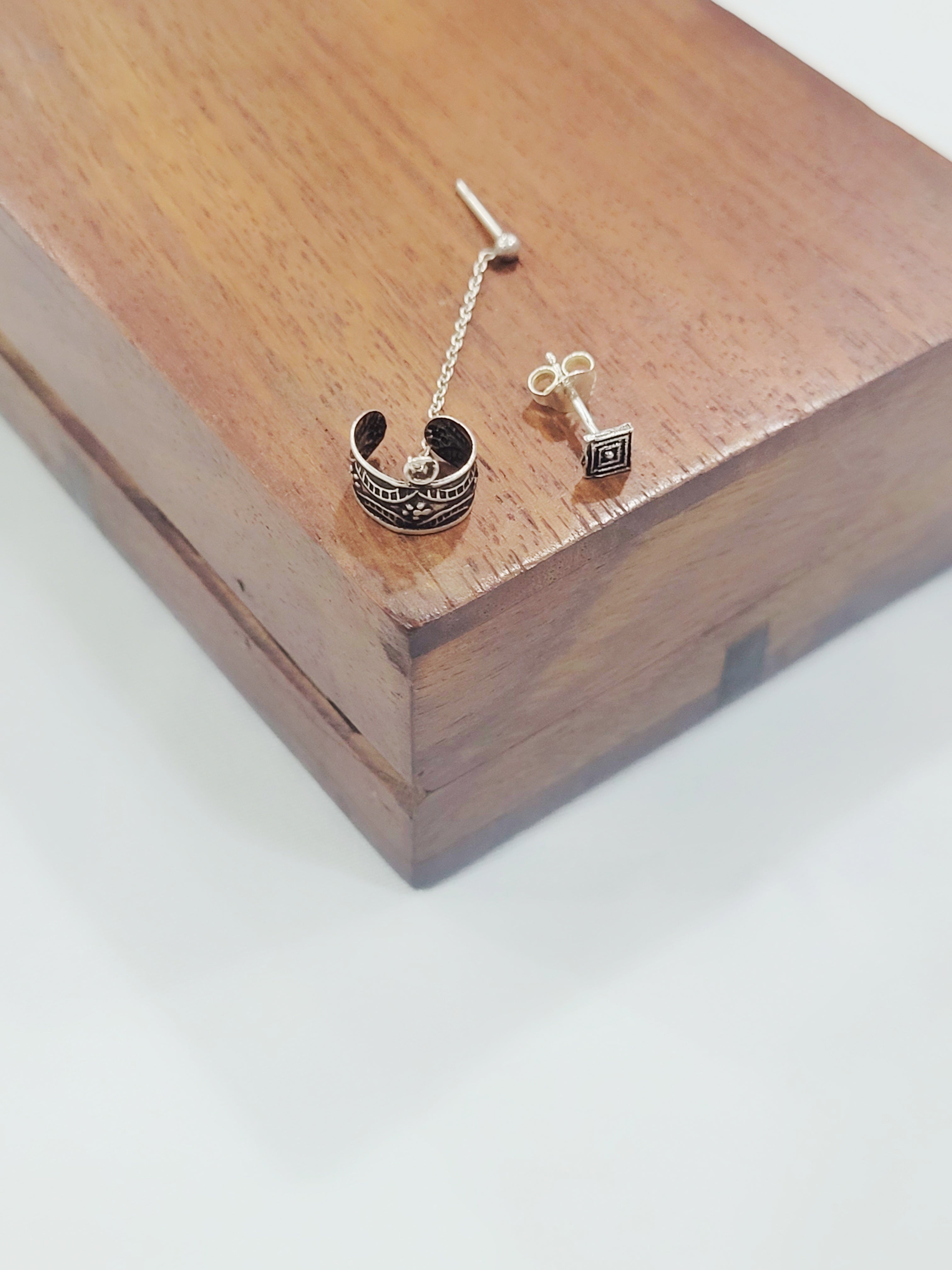 Navya - Cuff Chain And Stud 92.5 Silver Earrings Pair