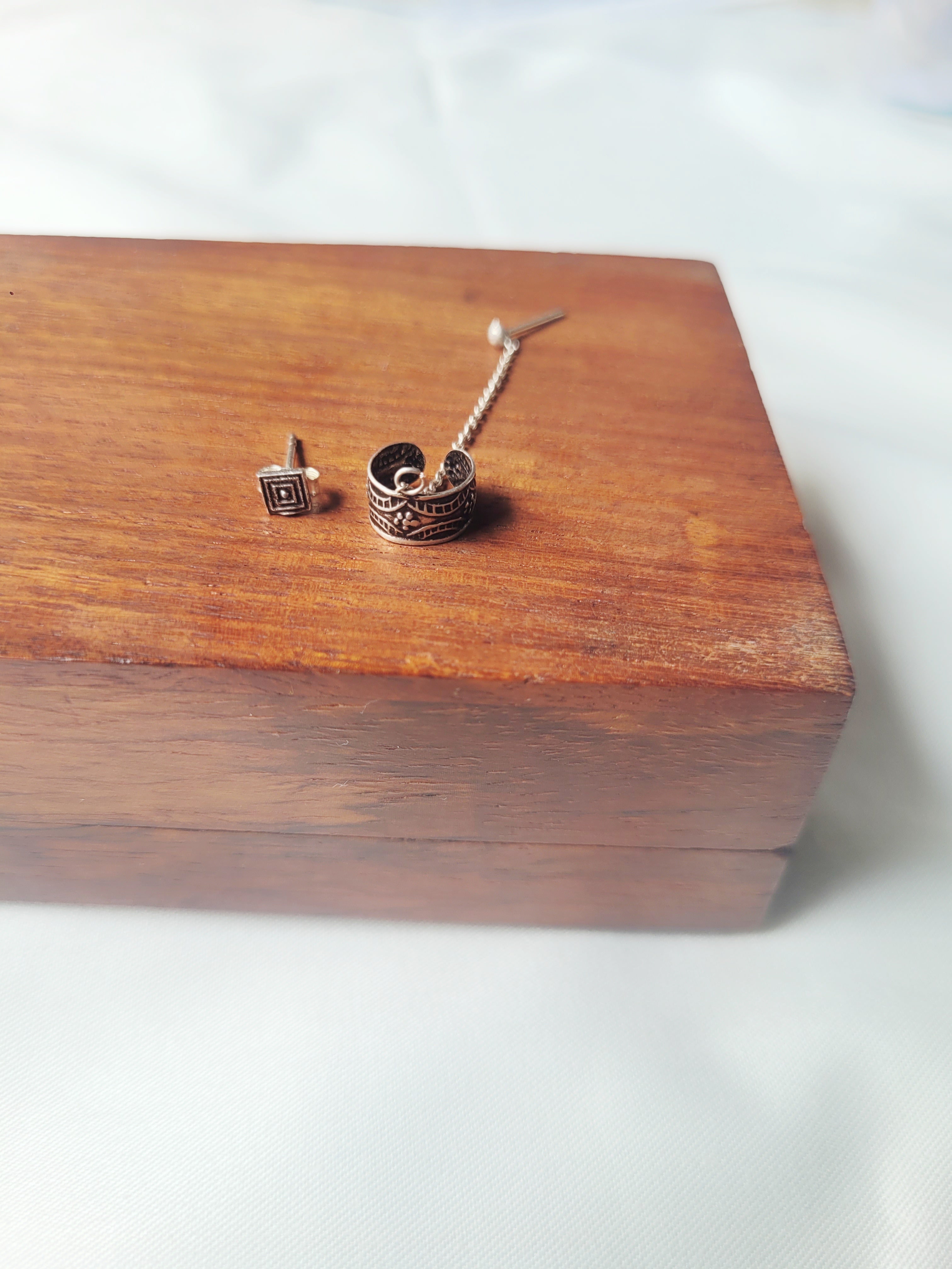 Navya - Cuff Chain And Stud 92.5 Silver Earrings Pair