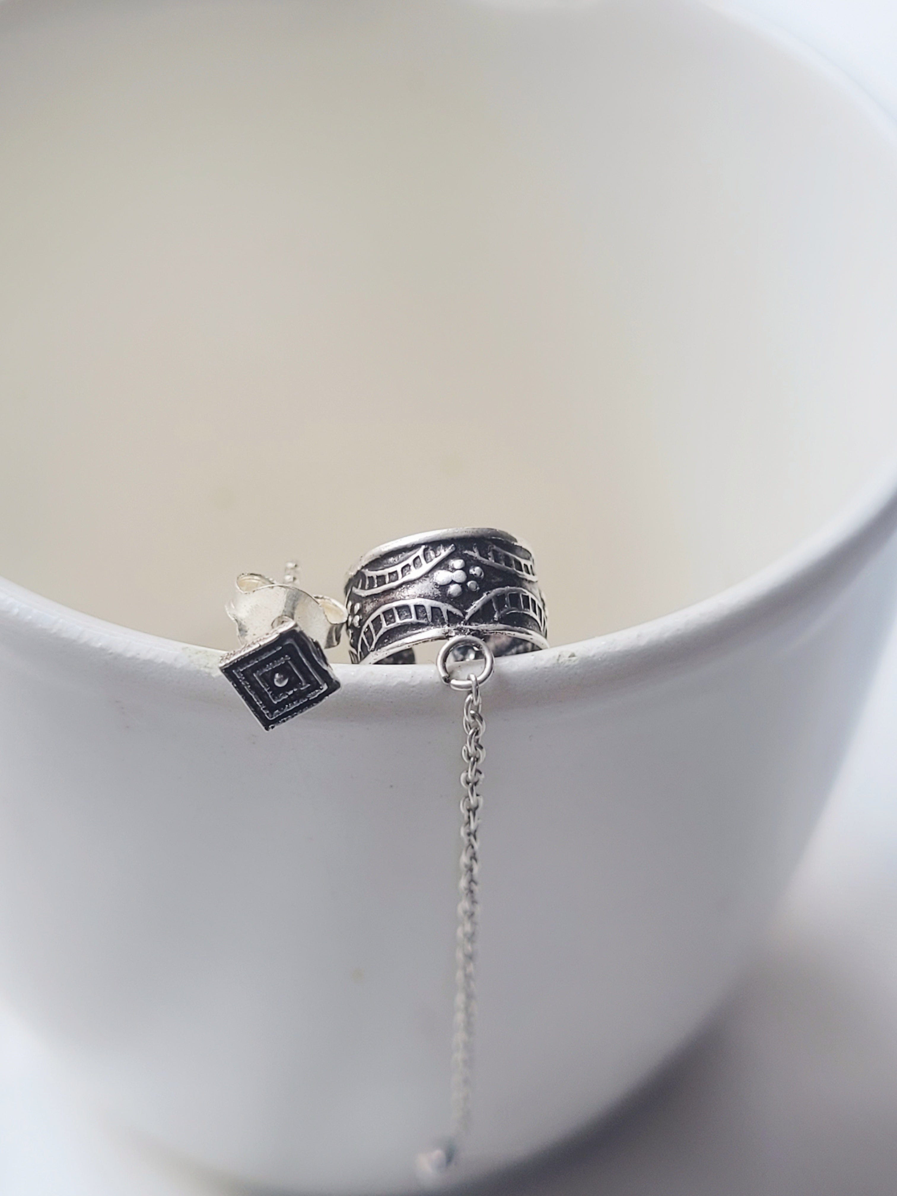 Navya - Cuff Chain And Stud 92.5 Silver Earrings Pair