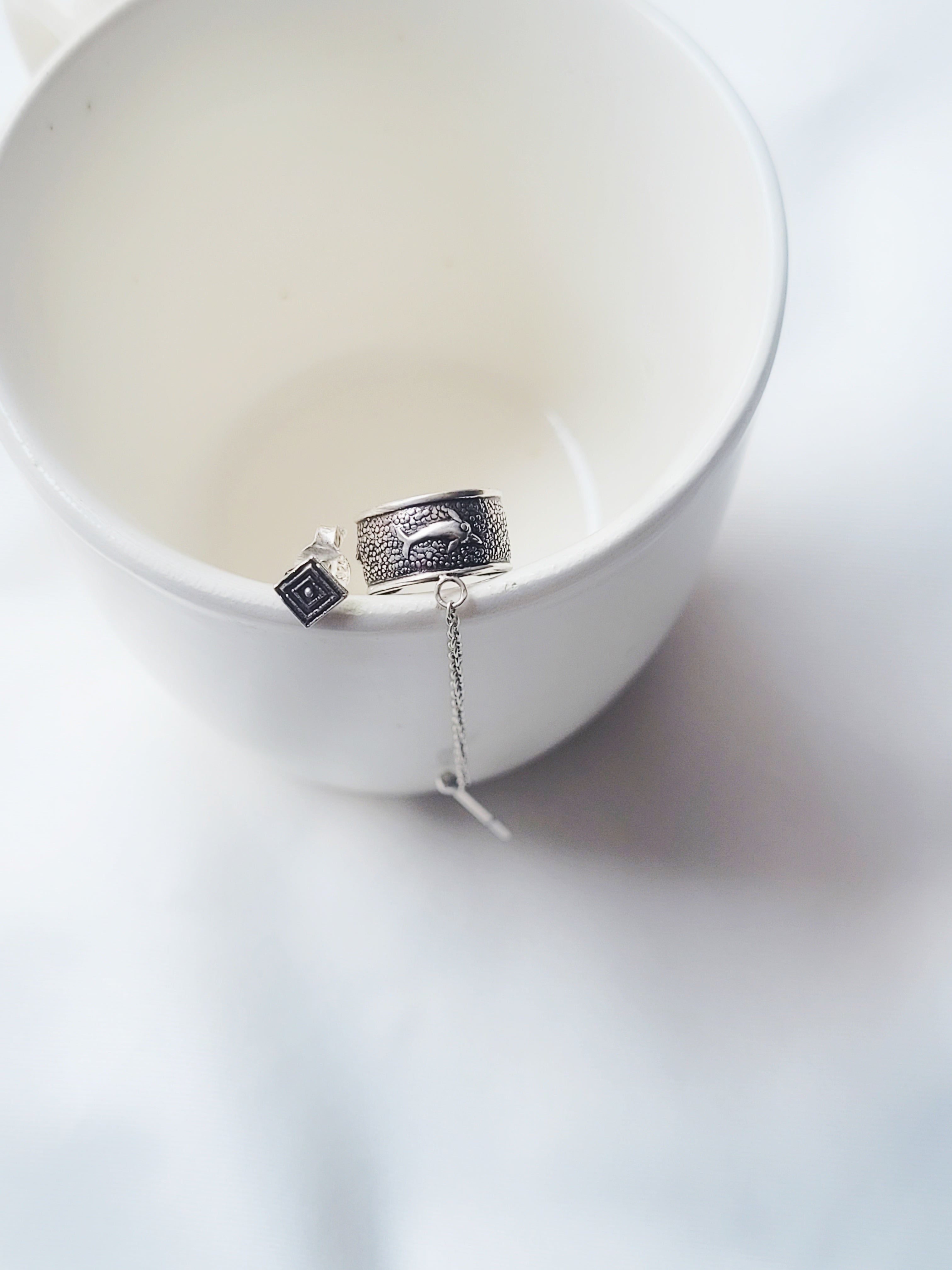 Tarang - Cuff Chain And Stud 92.5 Silver Earrings Pair