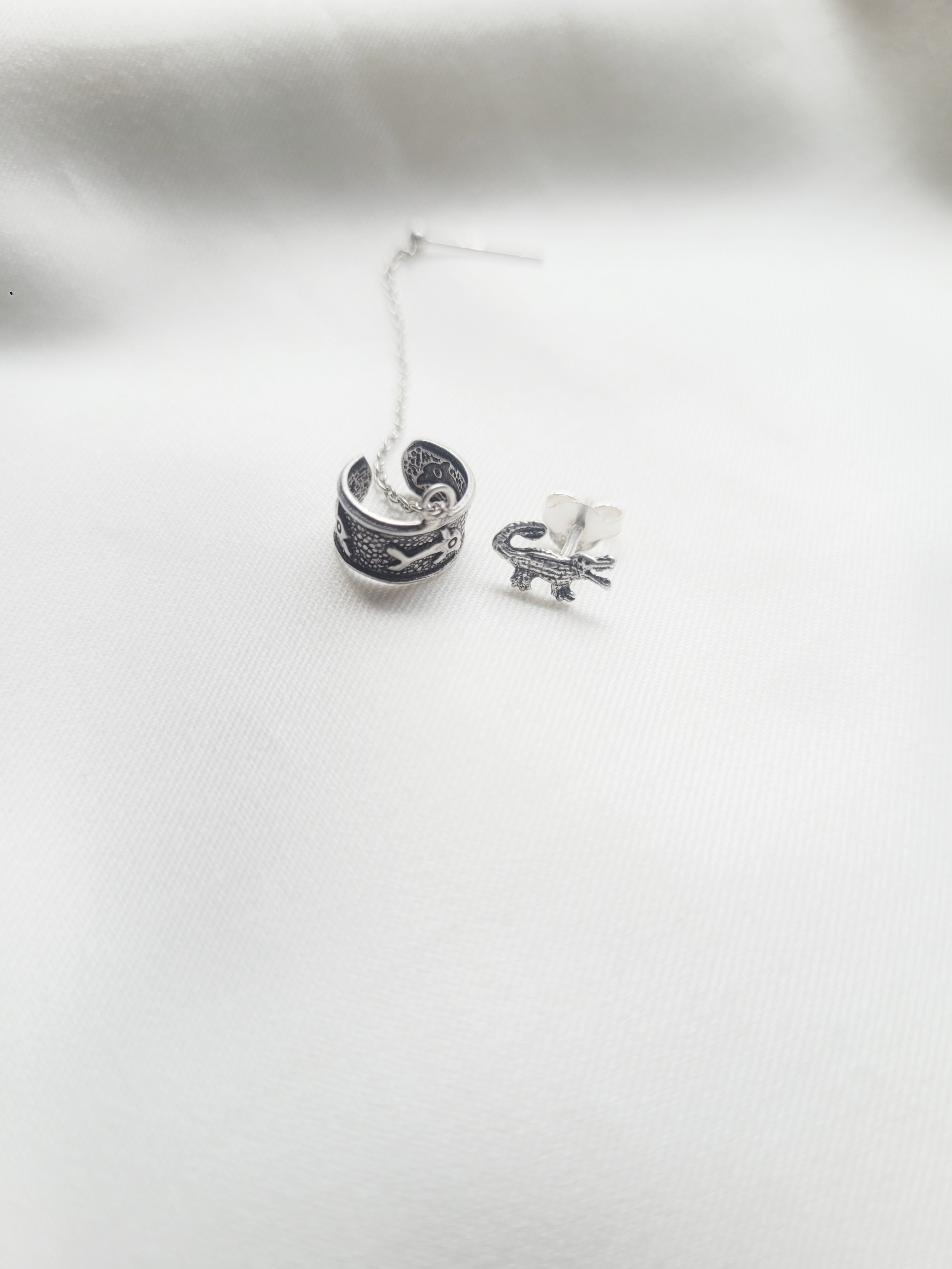 Jalchar - Cuff Chain And Stud 92.5 Silver Earrings Pair