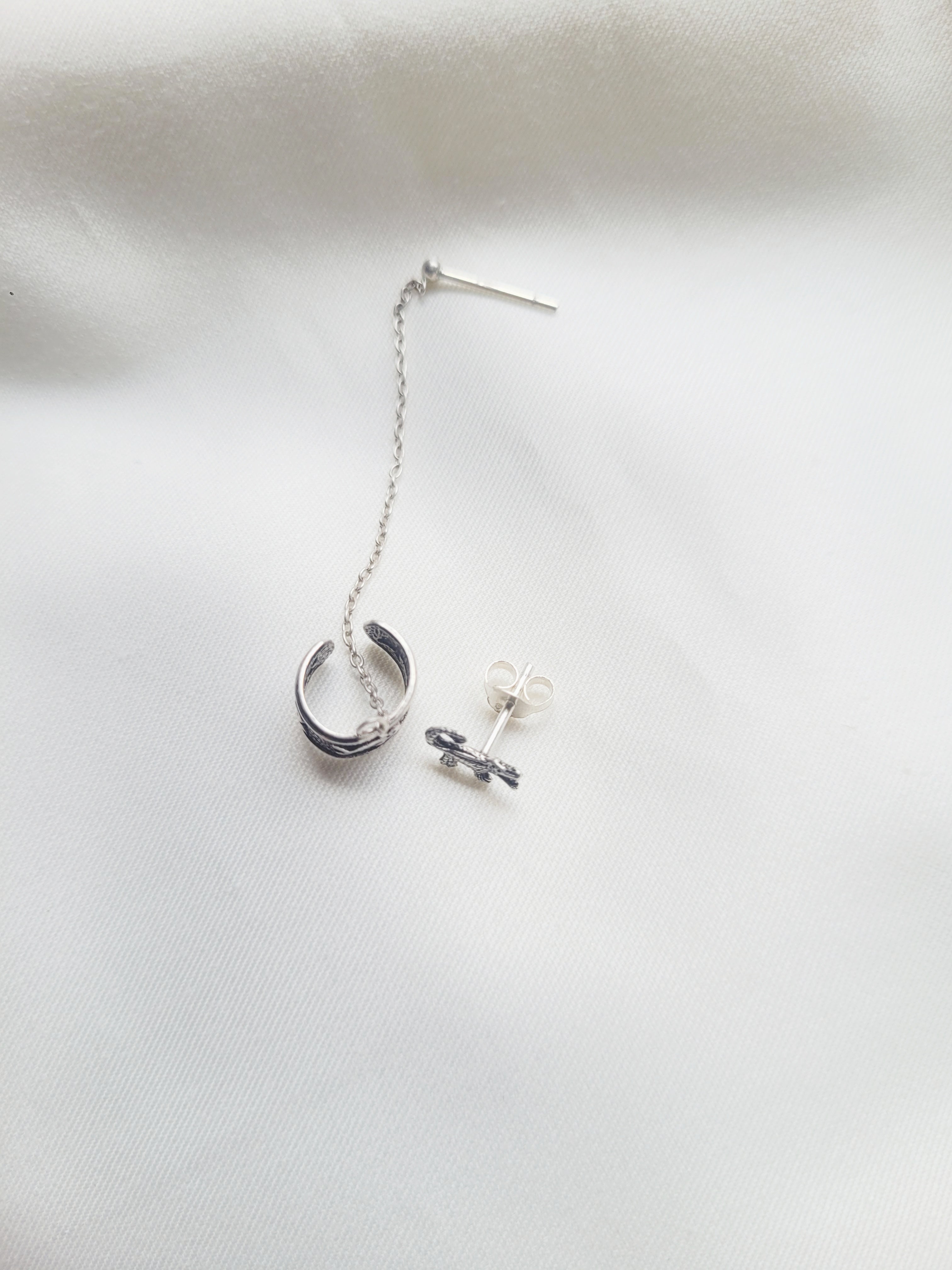 Jalchar - Cuff Chain And Stud 92.5 Silver Earrings Pair