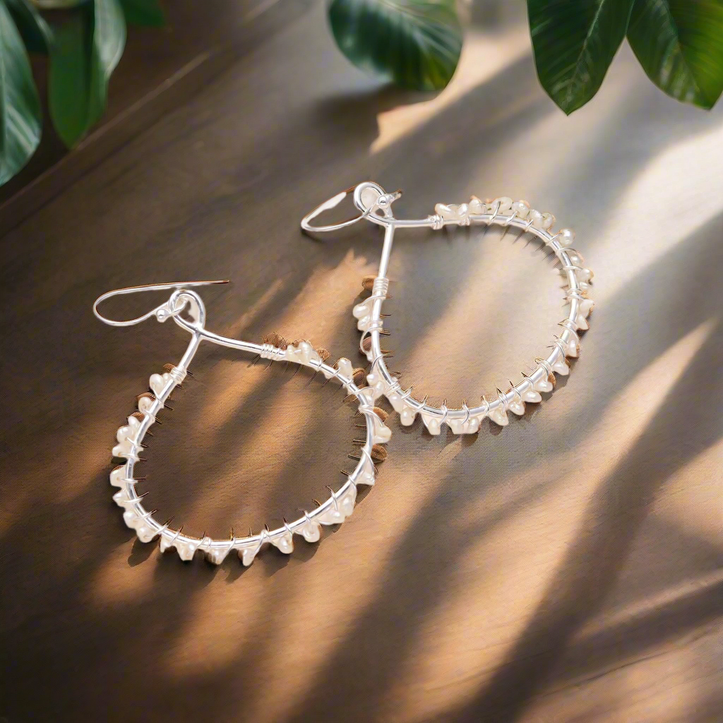 92.5 Silver Pearl Beaded Earrings