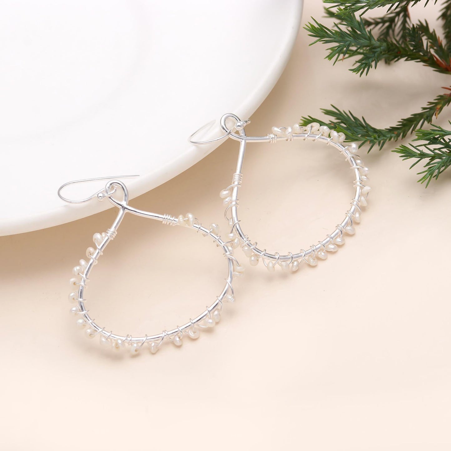 92.5 Silver Pearl Beaded Earrings