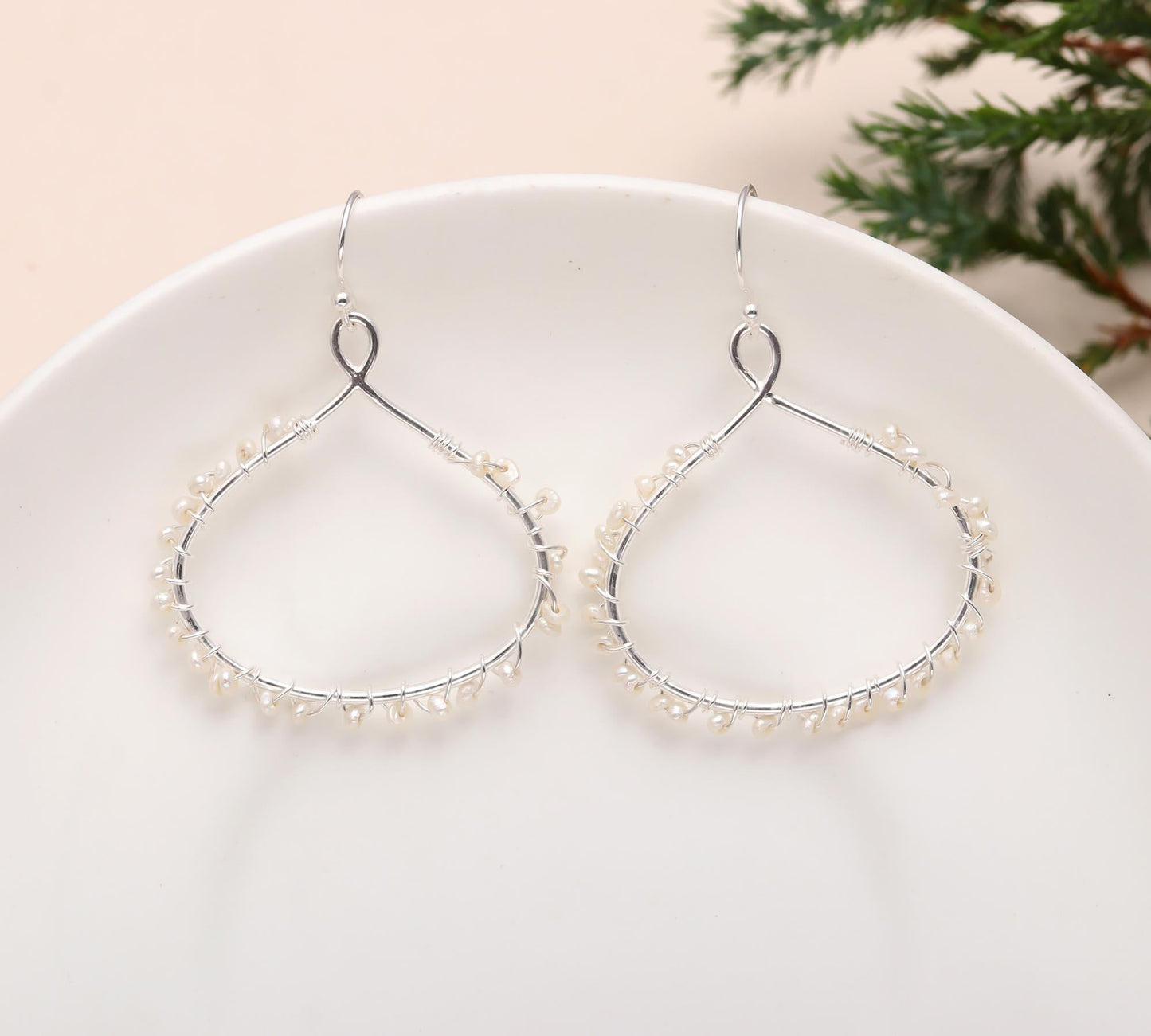 92.5 Silver Pearl Beaded Earrings