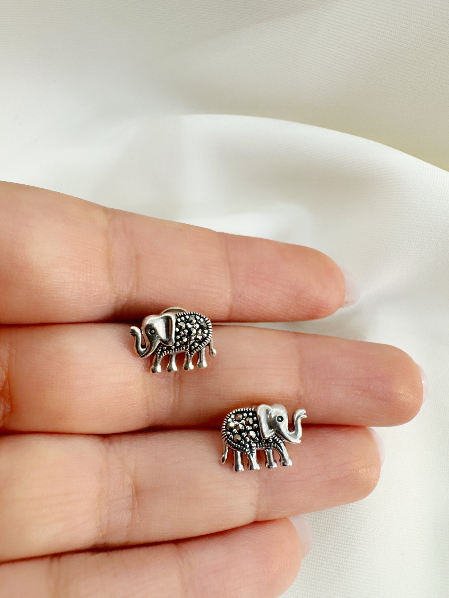 Baby Hathi 92.5 Silver Marcasite Stud Earrings