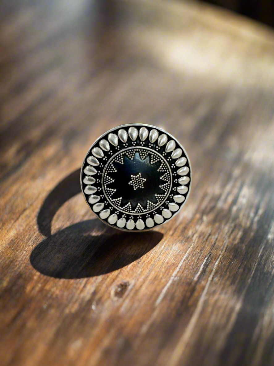 Naaz Teardrop Mandala 92.5 Silver Adjustable Ring