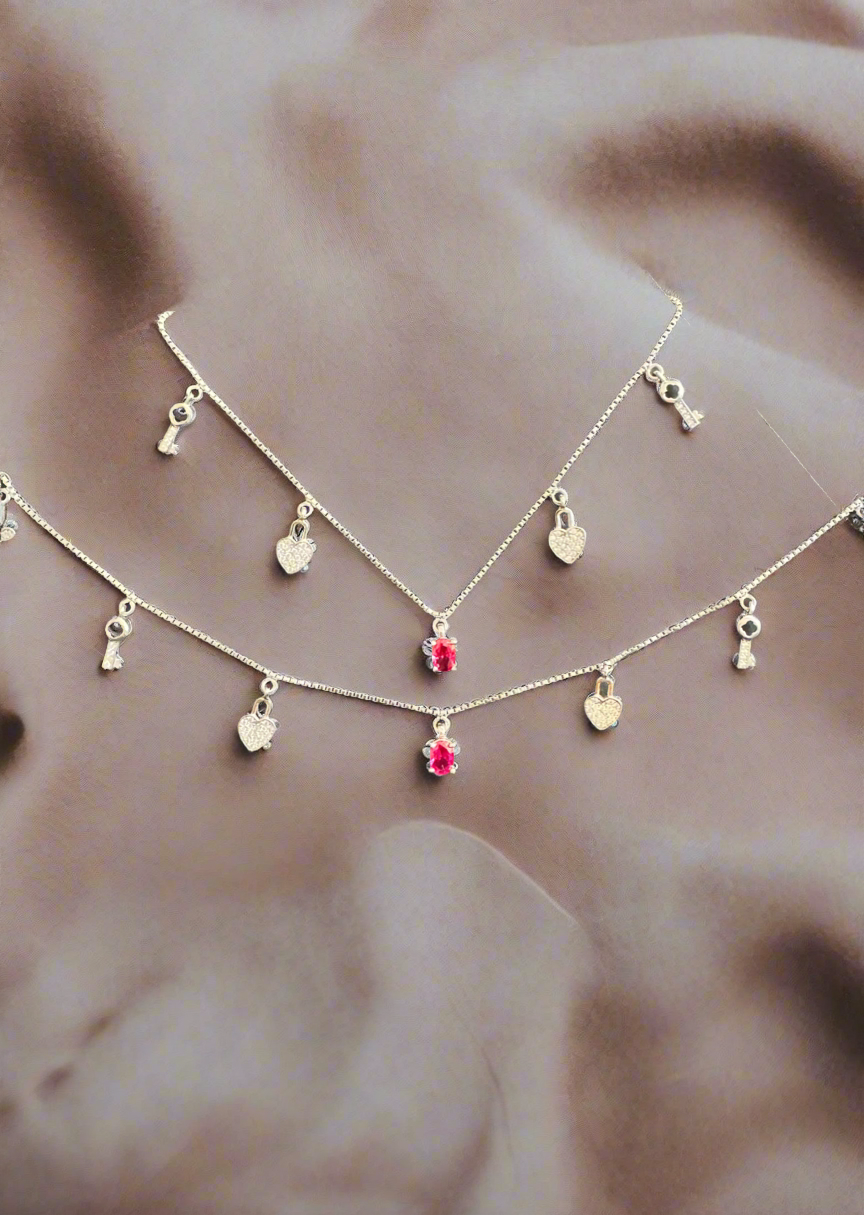 92.5 Silver Anklets With Charms - Pair