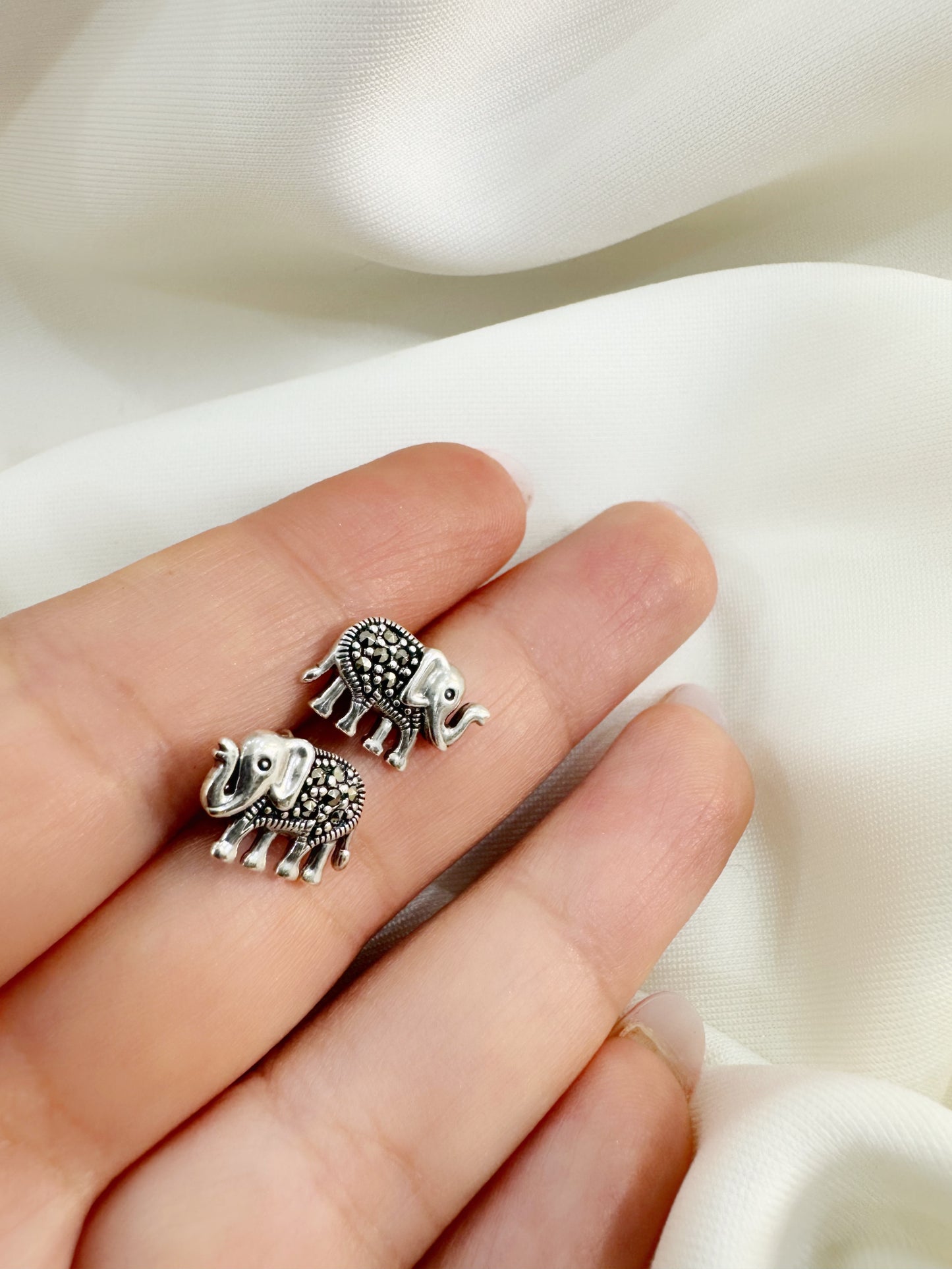 Baby Hathi 92.5 Silver Marcasite Stud Earrings