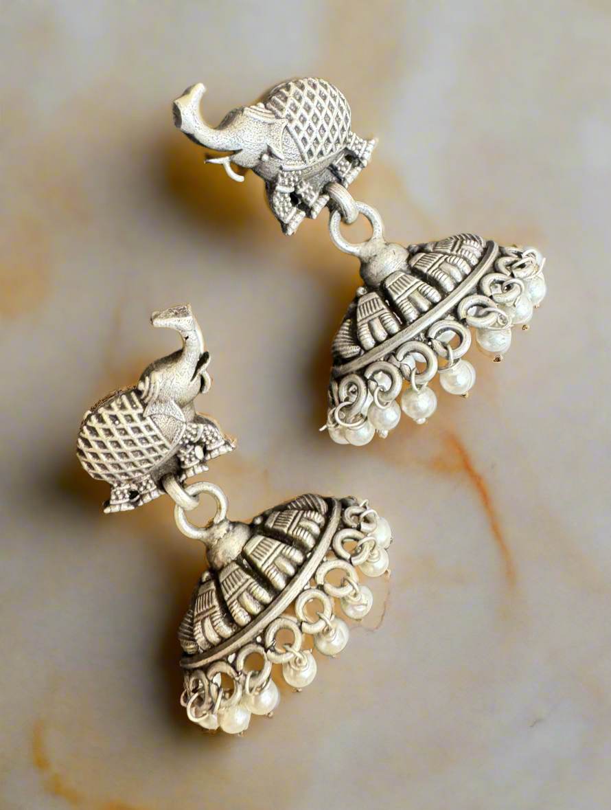 Silver 92.5 Elephant Jhumki Earrings
