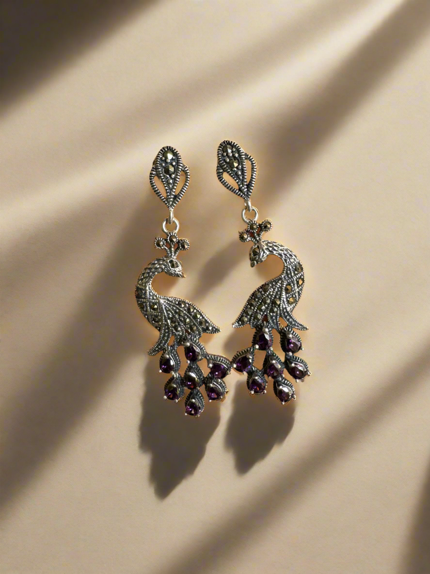 Oxidised Look Peacock Necklace Set 92.5 Silver