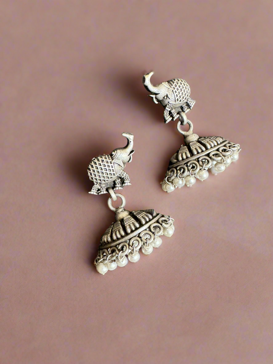 Silver 92.5 Elephant Jhumki Earrings