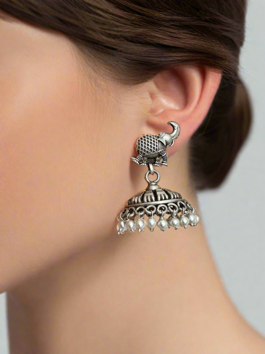 Silver 92.5 Elephant Jhumki Earrings