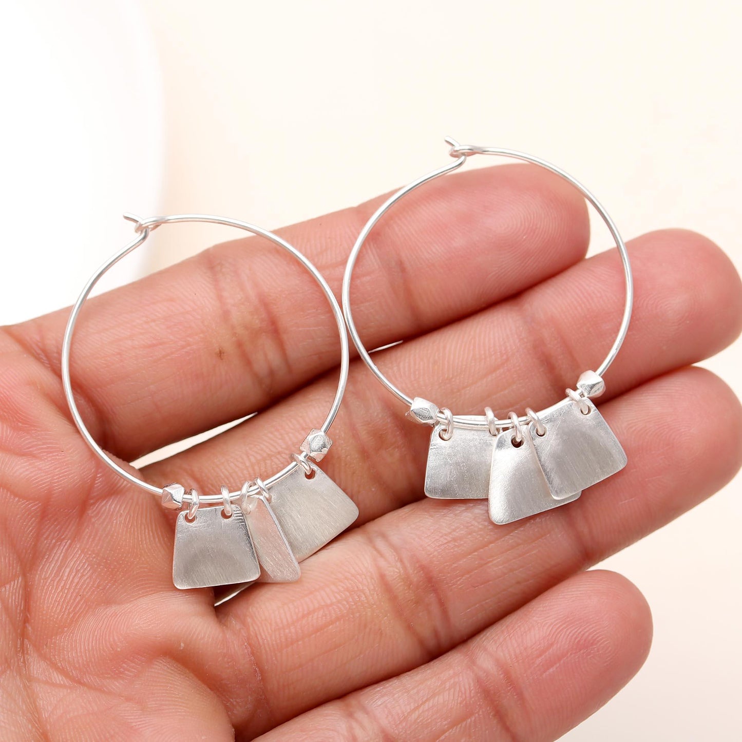 Silver Square Coins Hoop Earrings 92.5 Silver