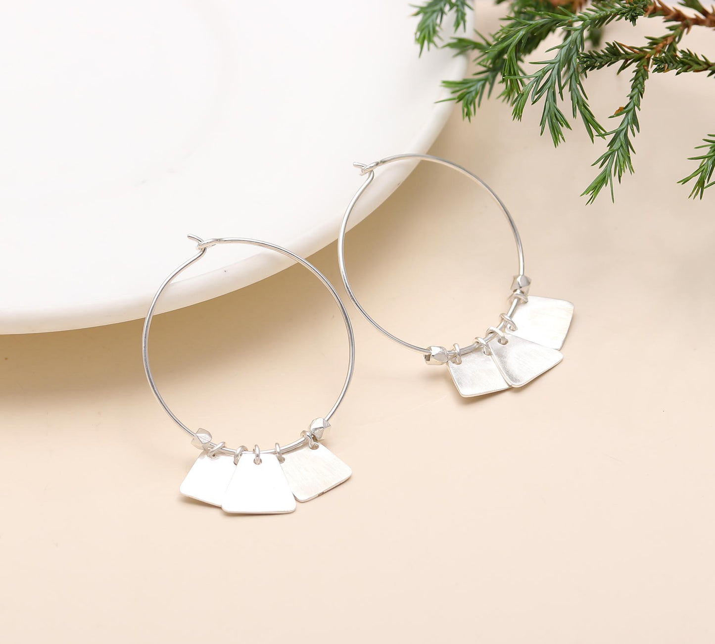 Silver Square Coins Hoop Earrings 92.5 Silver