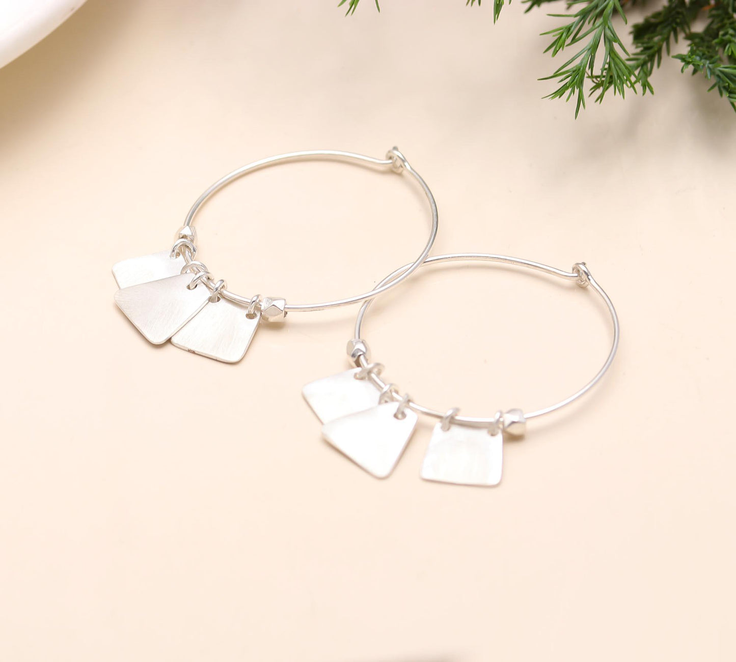 Silver Square Coins Hoop Earrings 92.5 Silver