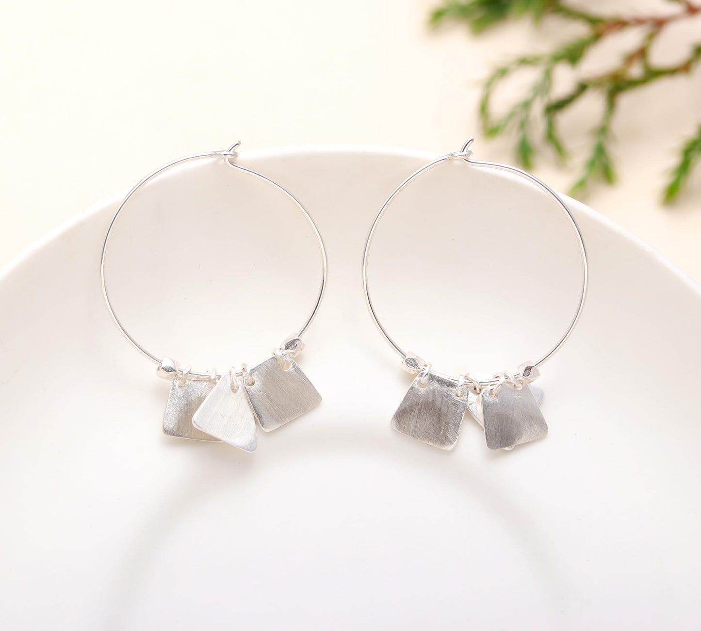 Silver Square Coins Hoop Earrings 92.5 Silver
