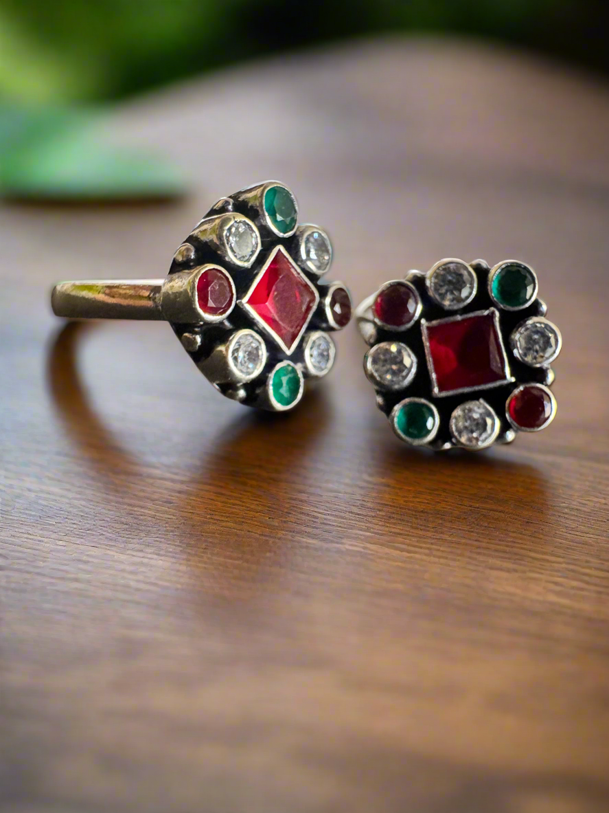 92.5 Silver Multicolour Toe Rings - Pair