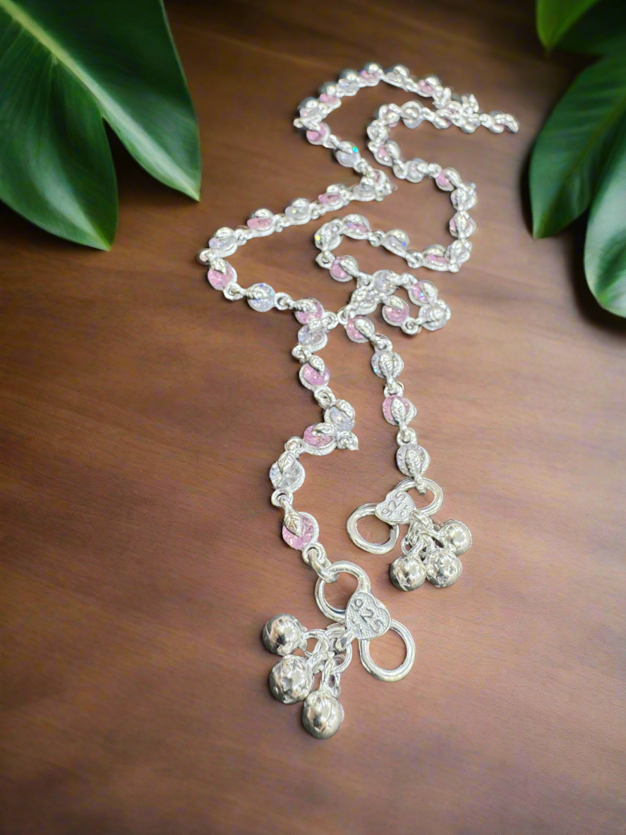 92.5 Silver Round Pink Stones Anklets - Pair