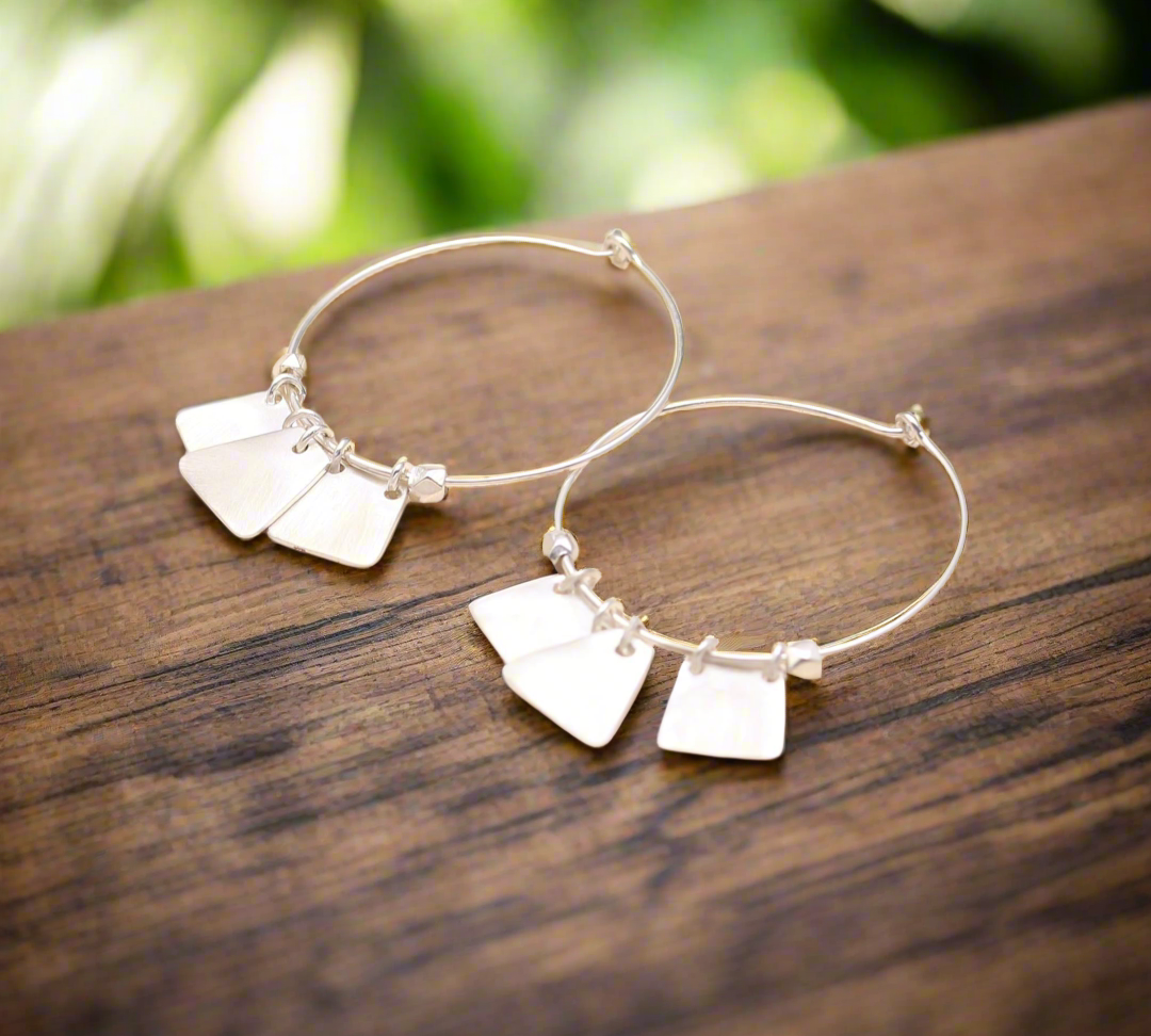 Silver Square Coins Hoop Earrings 92.5 Silver
