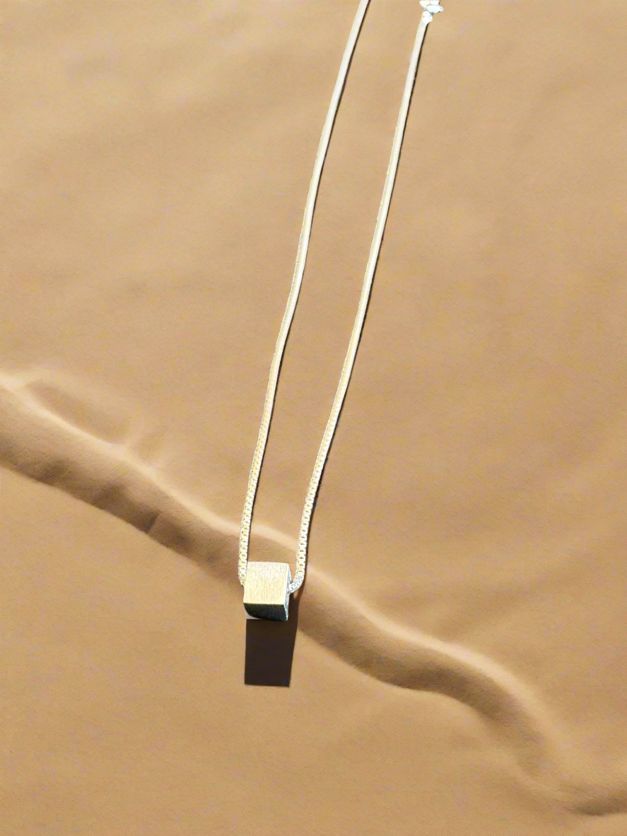 92.5 Silver Cube Pendant Minimalistic Necklace
