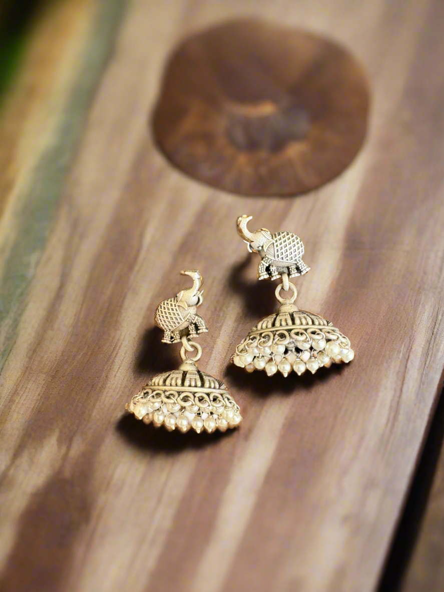 Silver 92.5 Elephant Jhumki Earrings
