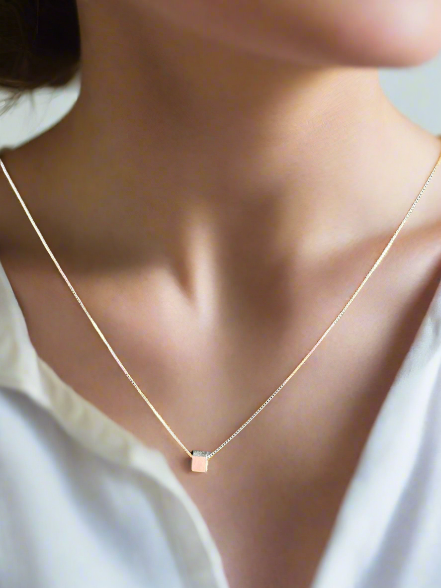 92.5 Silver Cube Pendant Minimalistic Necklace