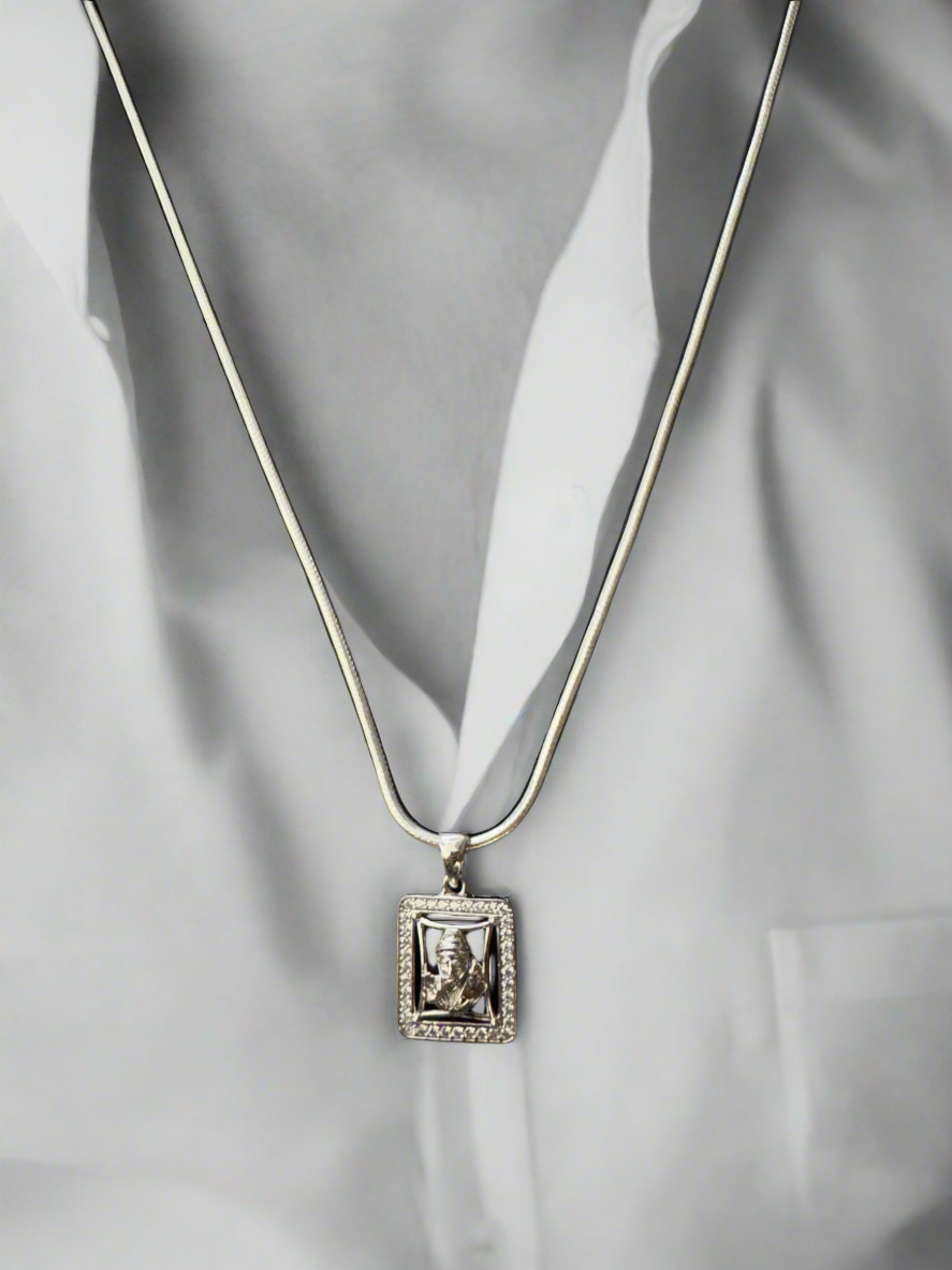 92.5 Silver Unisex Sai Baba Pendant (Without Chain)