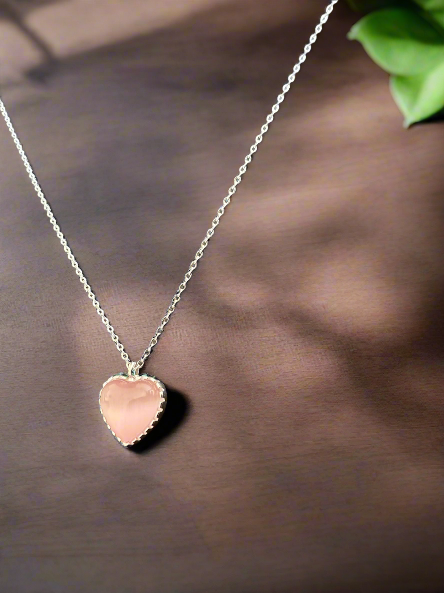 92.5 Silver Pink Heart Pendant Minimalistic Necklace