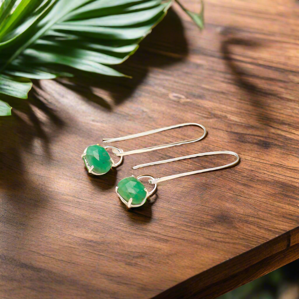 92.5 Silver Emerald Hanging Earrings