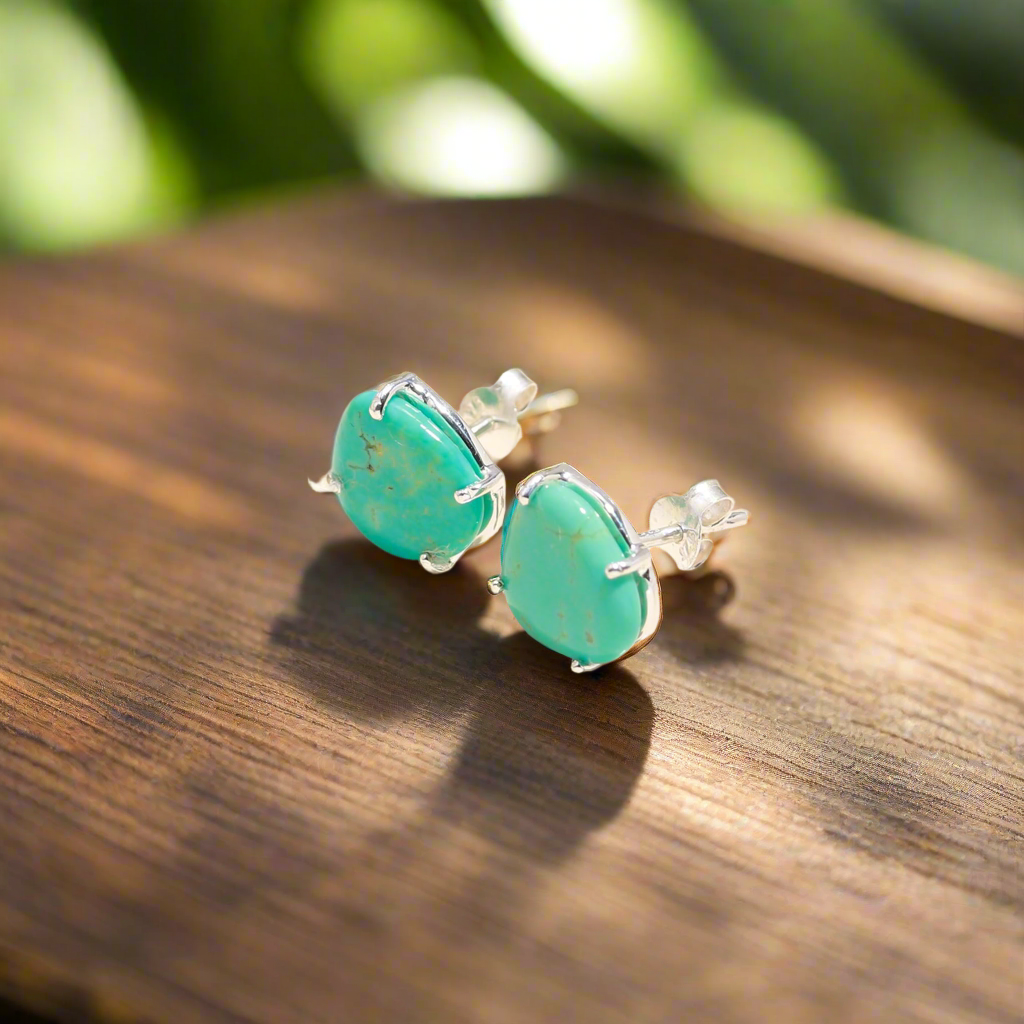 92.5 Silver Green Stud Earrings