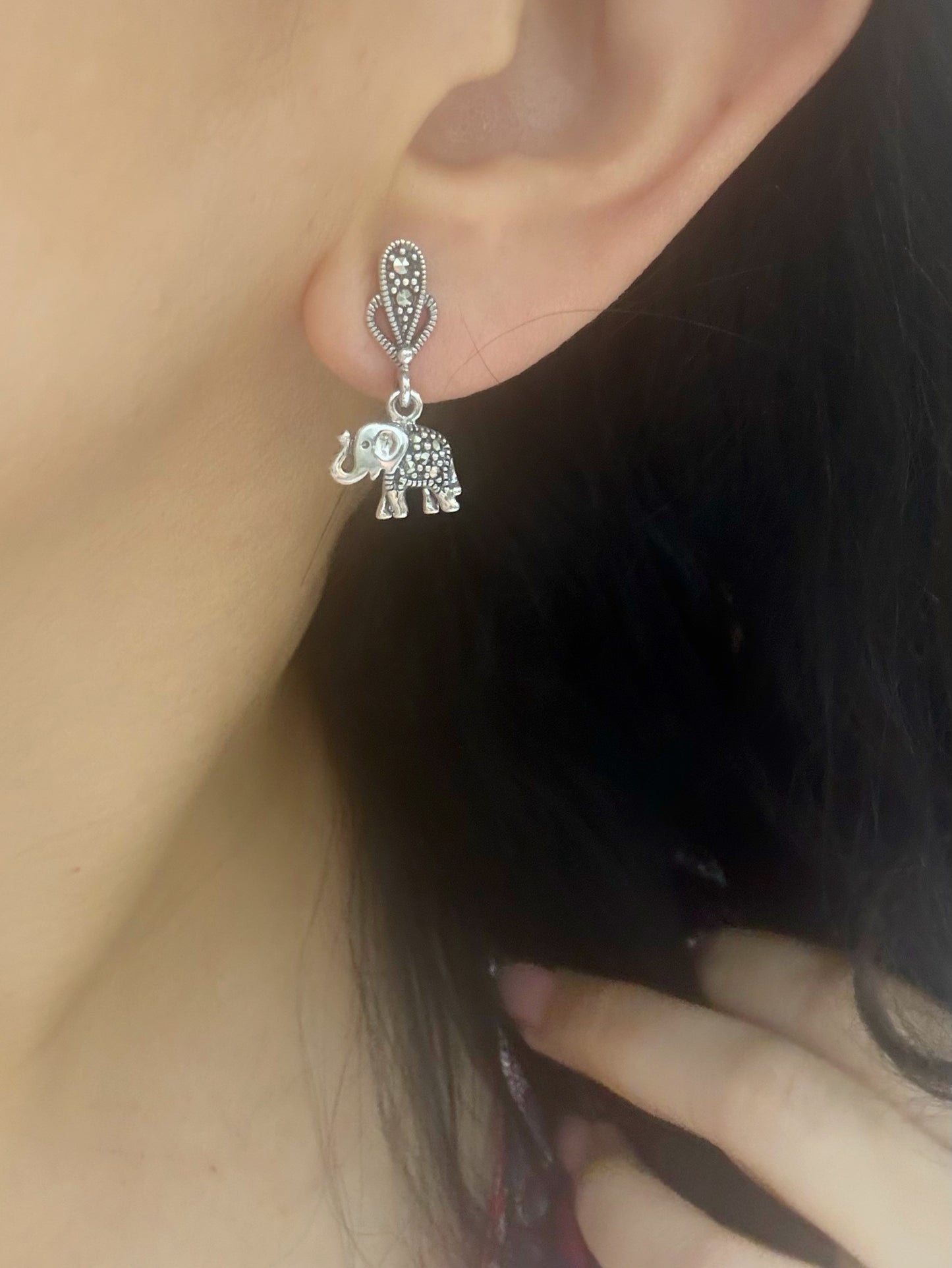 Gajshree – Marcasite 92.5 Silver Elephant Earrings & Pendant Set