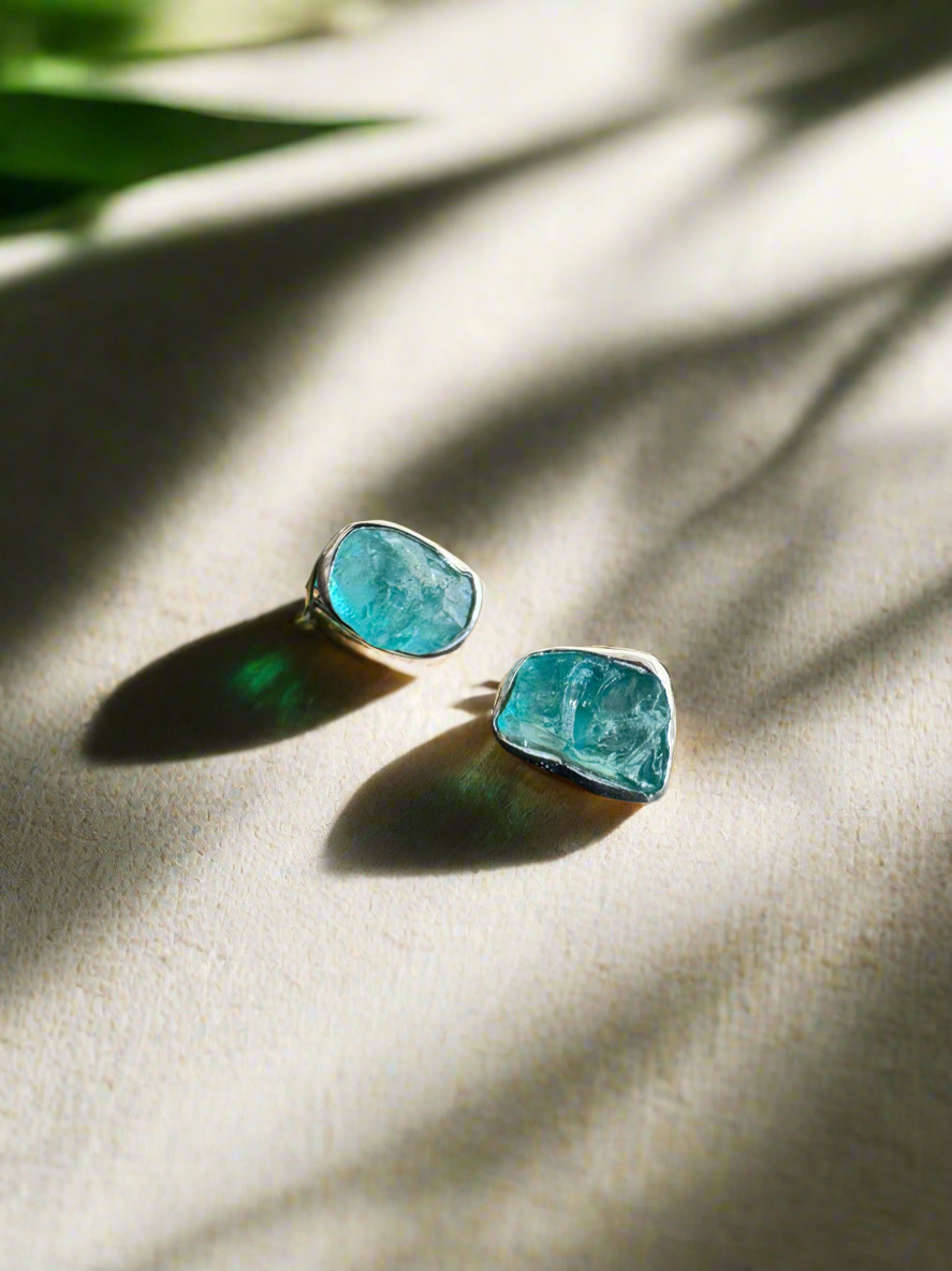 92.5 Silver Rough Stone Blue Stud Earrings