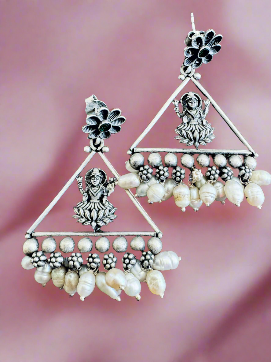 92.5 Antique Silver Saraswati Temple Necklace Set