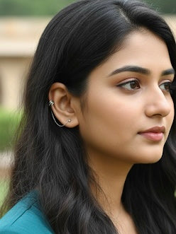 Jalchar - Cuff Chain And Stud 92.5 Silver Earrings Pair