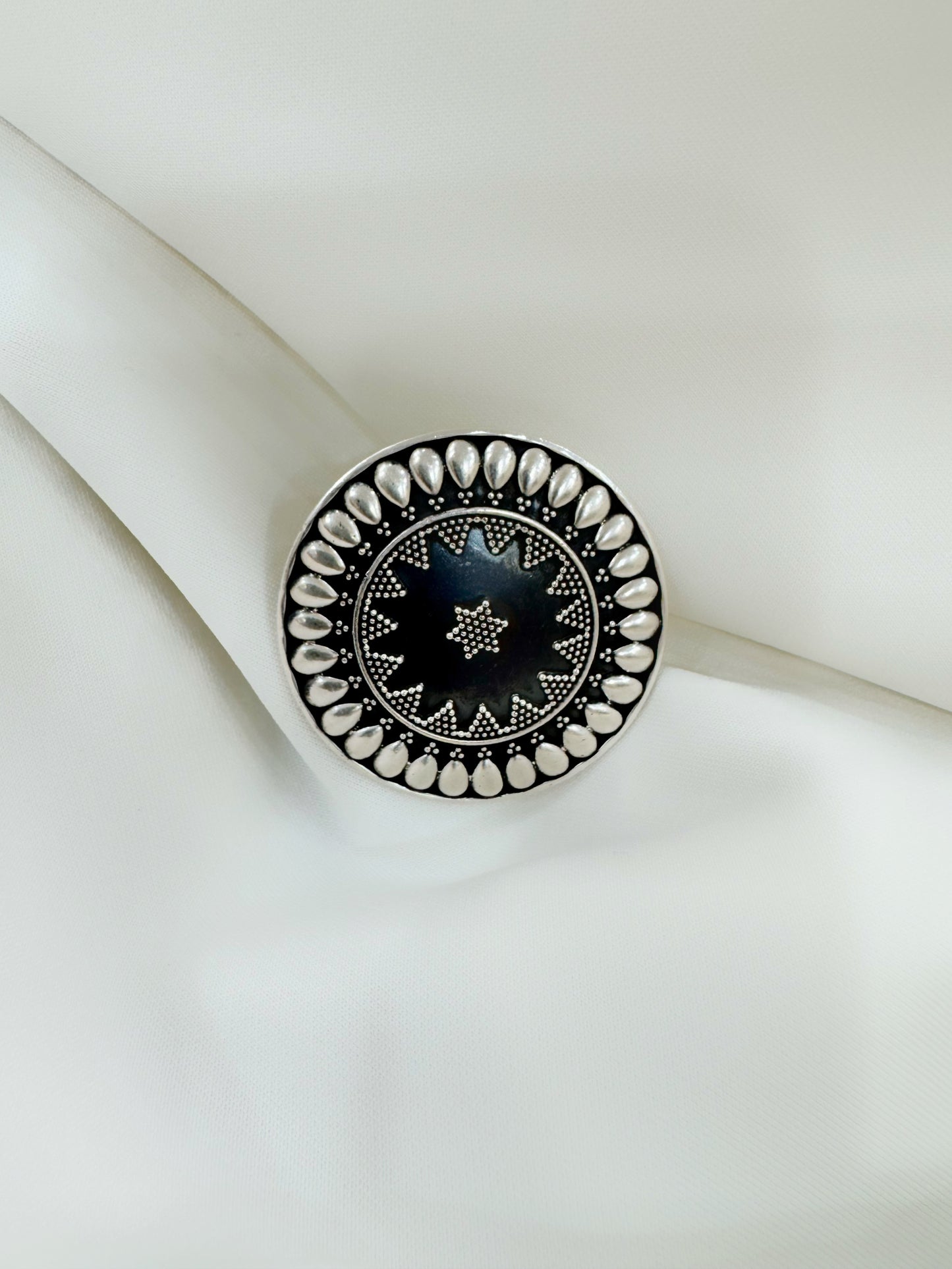 Naaz Teardrop Mandala 92.5 Silver Adjustable Ring