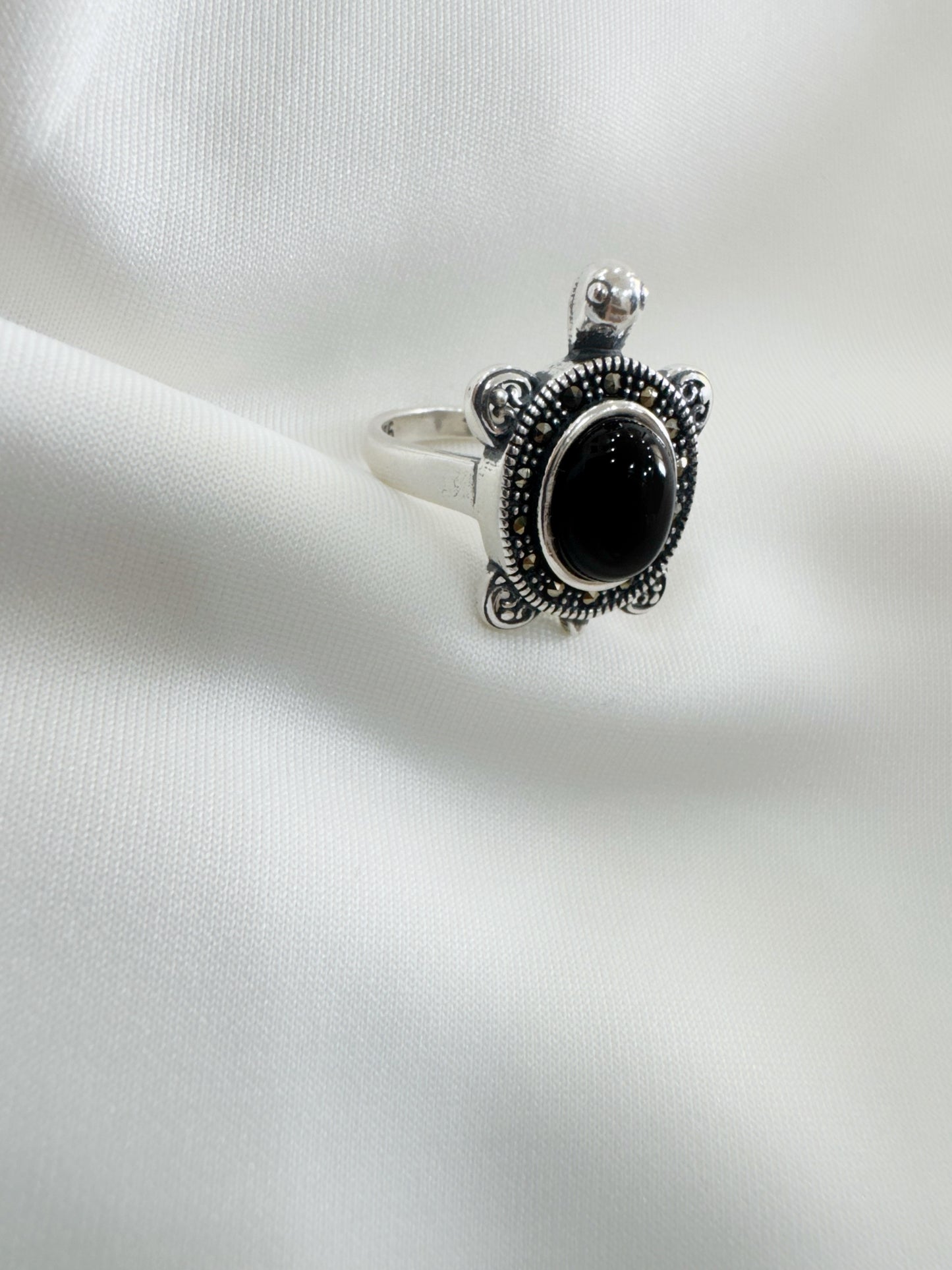 Marcasite Lucky Back 92.5 - Tortoise Ring