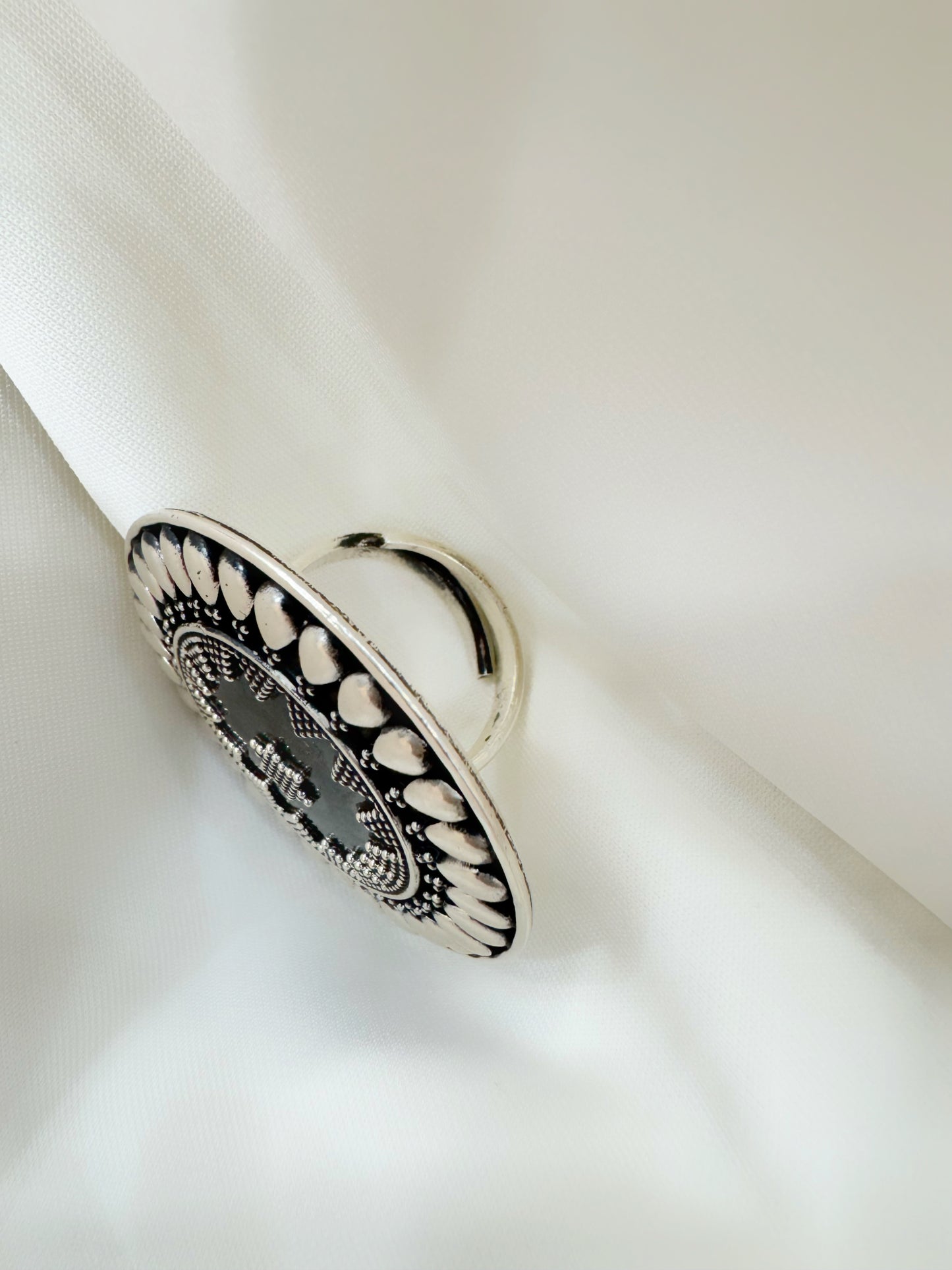 Naaz Teardrop Mandala 92.5 Silver Adjustable Ring