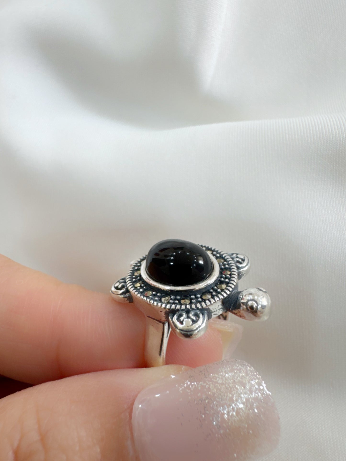 Marcasite Lucky Back 92.5 - Tortoise Ring