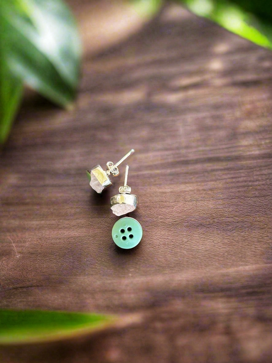 Silver Rough Stone Pink Stud Earrings