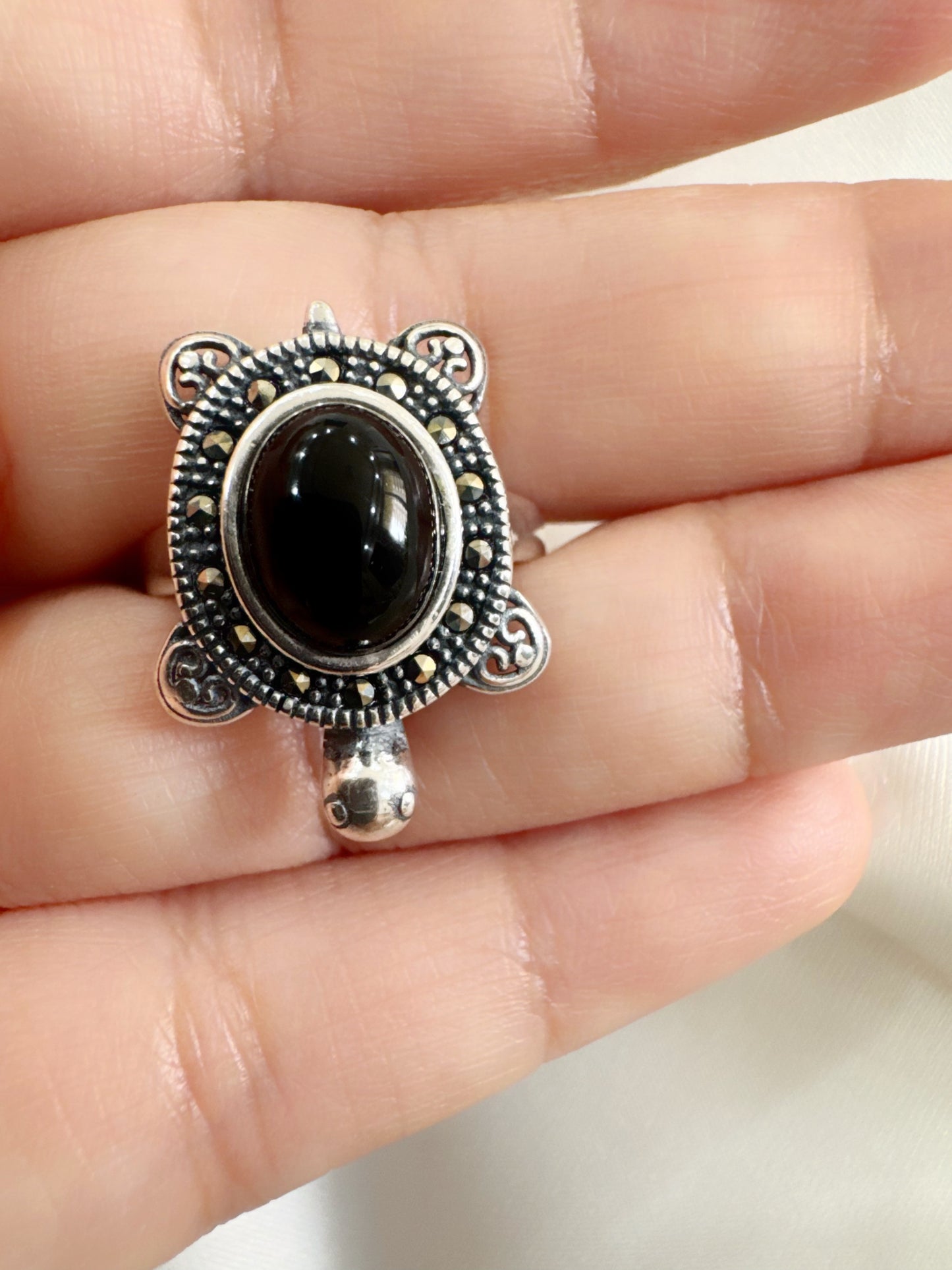 Marcasite Lucky Back 92.5 - Tortoise Ring